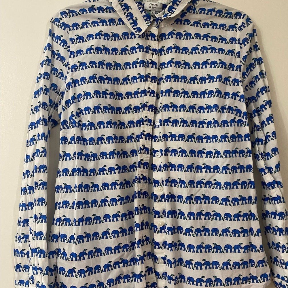 J.Crew Blue Elephant Print Shirt